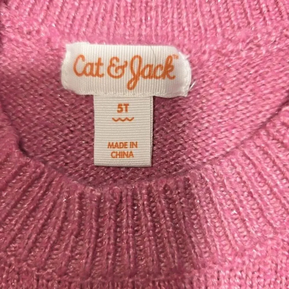 Pink Sparkle Knit Sweater Dress Floral Detail Size 5T